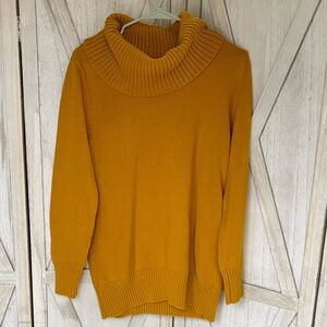 Pria Mustard Yellow 100% Cotton Cowl Neck Chunky Knit Sweater Large